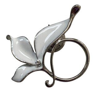 Magnetic Silver & White Enamel Flower Clip Eyeglass Holder Brooch